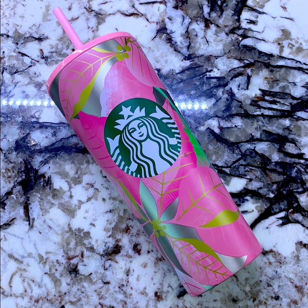 Starbucks 2020 Pink Poinsettia Metal Tumbler